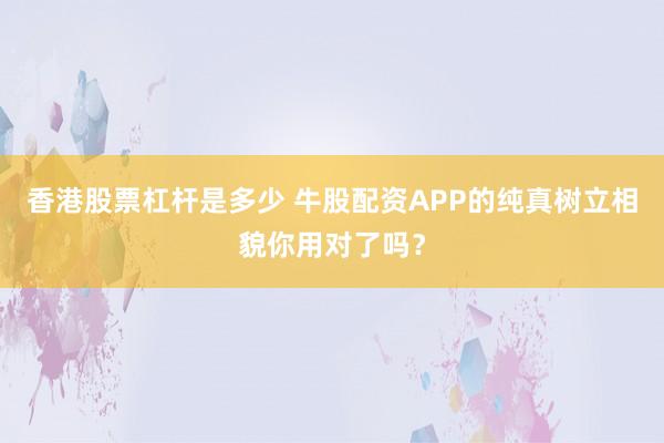 香港股票杠杆是多少 牛股配资APP的纯真树立相貌你用对了吗？